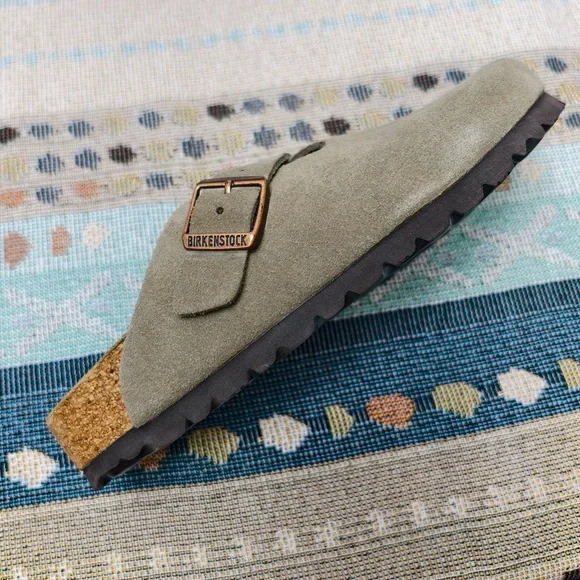 Birkenstock Taupe Boston Suede Shoes | Women's Narrow Fit - Picture 5 of 6